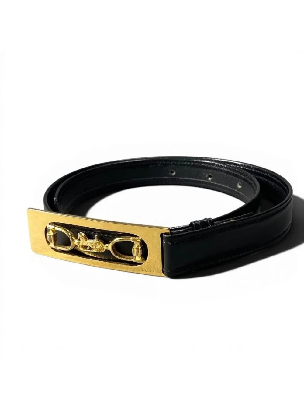 Celine Carriage Leather Belt 75 Black Gold